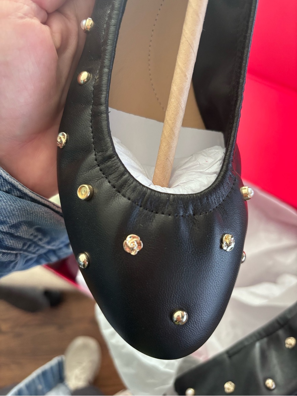Ted Baker London Black Leather Studded Ballet Flat